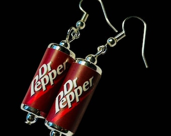 Handmade Miniature Dr Pepper Can Earrings – Silver Plated