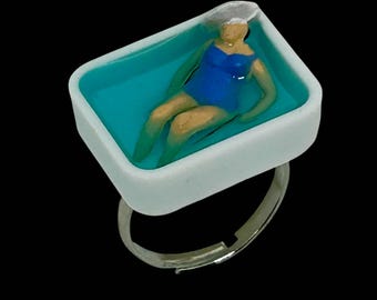 Tiny Pool Ring: Handmade Silver Plated Adjustable Miniature