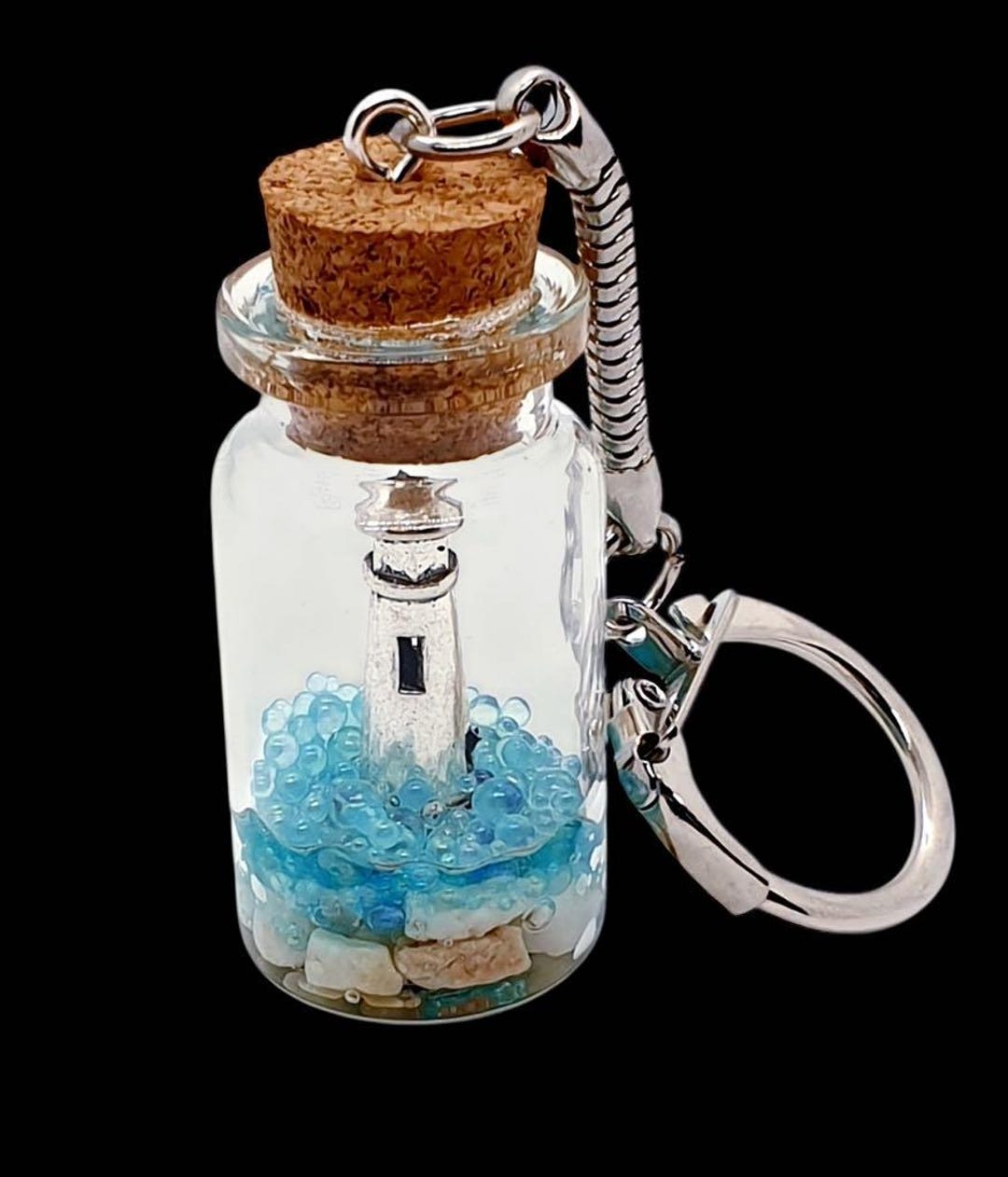 Miniature Lighthouse in a Bottle Keychain: Moving Ocean Waves, Gift ...
