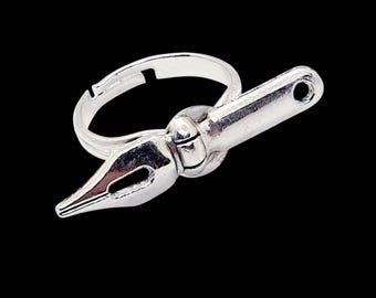 Handmade Ink Pen Ring - nib, writer, author, artist, student, gift boxed, adjustable