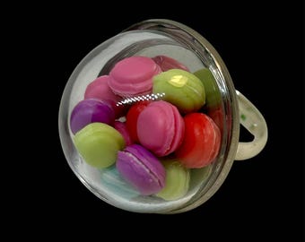 Handmade Macaroon Snow Globe Ring: Silver Plated, Adjustable