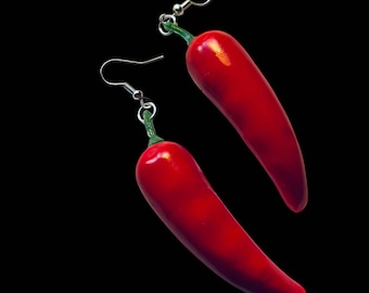 Big Red Chilli Earrings: handmade, statement, chili, chillies, hot, pepper, food, jewelry, gift boxed