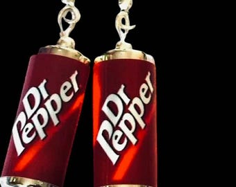 Soda Can Earrings - miniature, drink, doctor pepper, handmade, soda, pop, mini, dangly, gift bag