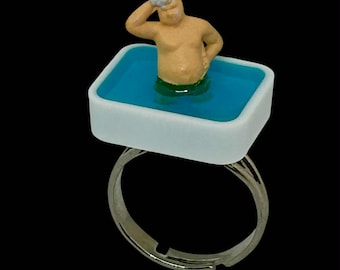 Tiny Pool Ring: Handmade Silver Plated Adjustable Miniature