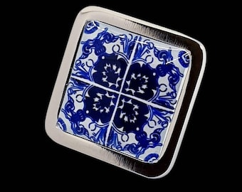 Lissabon-tegelspeld: handgemaakte blauw-witte Portugese broche