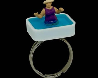 Tiny Pool Ring: Handmade Silver Plated Adjustable Miniature