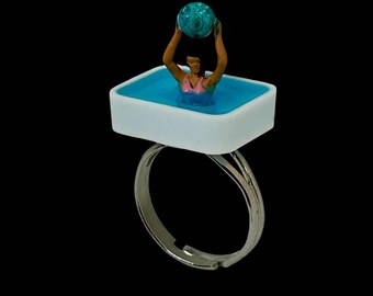 Tiny Pool Ring: Handmade Silver Plated Adjustable Swimmer Ring