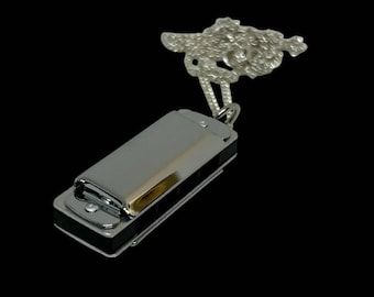 Working Silver Harmonica Necklace: miniature, music, musical, playable, play, instrument, pendant, gift boxed