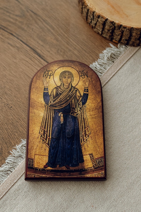 Ukrainian Icon: Mother of God Oranta, Holy Sophia Kyiv (6.3x4 in Wood Reproduction)