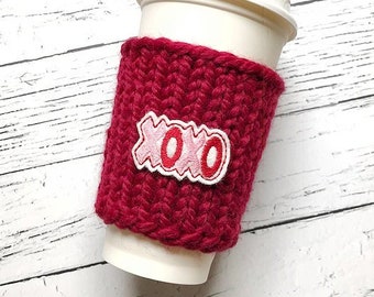 Valentine's Cup Cozy, XOXO Kisses, Heart Aesthetic, Cozy Knits, Valentine Coffee, Valentine's Day Gift