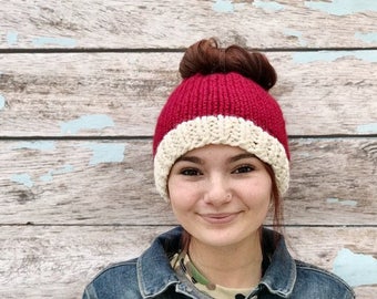 Santa Messy Bun Hat, Christmas Hat, Winter Hat, Santa Accessories, Christmas Accessories