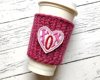 Kisses XOX Coffee Cozy, Lovecore, Valentine's Day Gift, Valentine Heart, Gifts for Her, Valentine's Day, Wedding Favors