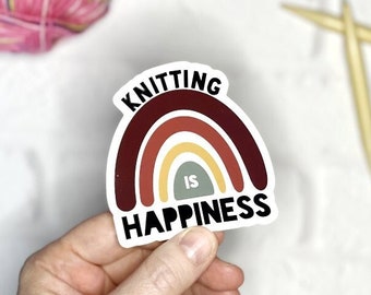 Knitting Is Happiness Sticker, Gift for Knitter, Knitter's Gift, Stocking Stuffer, Knitting Stickers