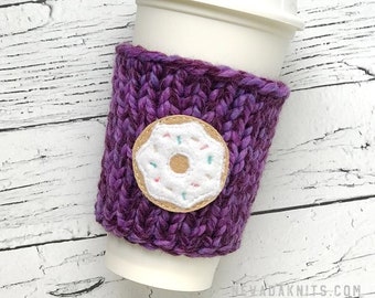 Doughnut Coffee Cozy, Knit Coffee Cozy, Sweet Tooth Gift, Foodie Gift