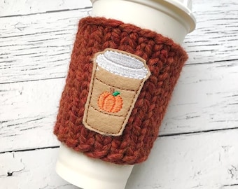 Pumpkin Spice Coffee Cozy, Knit Coffee Lover Cozy, Chunky Knits