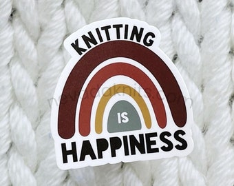 Knitting Is Happiness Sticker, Gift for Knitter, Knitter's Gift, Stocking Stuffer, Knitting Stickers