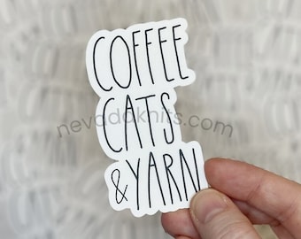 Coffee Cats & Yarn Sticker, Gift for Knitter, Gift for Crocheter, Knitter's Gift, Stocking Stuffer, Knitting Stickers, Crochet Stickers