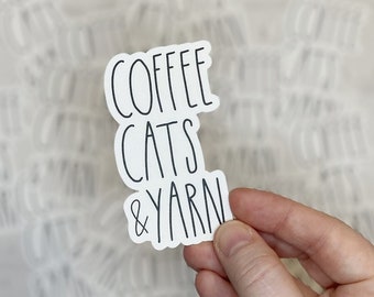 Coffee Cats & Yarn Sticker, Gift for Knitter, Gift for Crocheter, Knitter's Gift, Stocking Stuffer, Knitting Stickers, Crochet Stickers