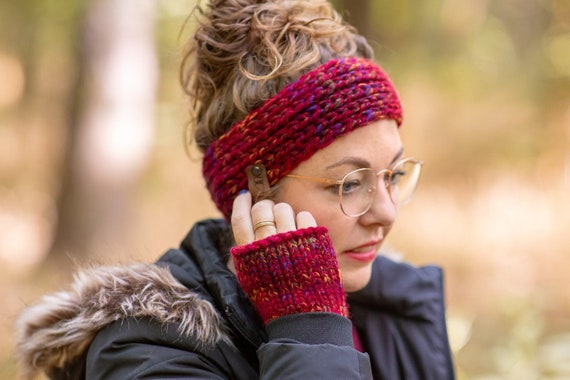 Handmade Hand Crafted Knit Headband Cowl Fingerless Gloves 3 piece Set Knit Headband, Knit Cowl, and Fingerless Gloves Set - Etsy main image 2