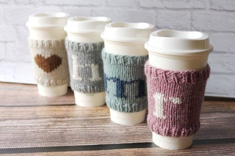 Coffee Cozy, Knit Cup Cozy, Beverage Cozy, Reusable Coffee Sleeve, Stocking Stuffers, Personalized Gift image 4