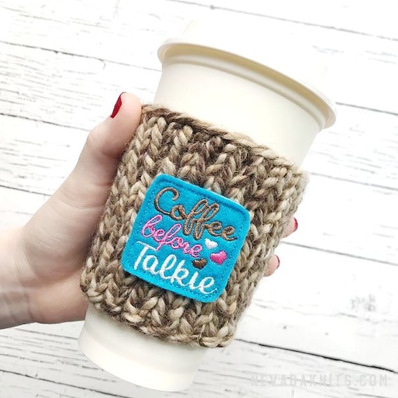 Coffee Before Talkie, Coffee Lover Gift, Knit Coffee Cozy, Stocking Stuffer