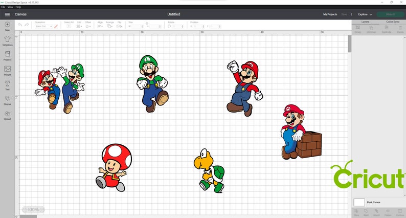 Op de afbeelding: Een set van zes kleurrijke cartoonfiguren uit de Super Mario Bros. videogamefranchise. De personages zijn Mario, Luigi, Toad en een schildpad.
