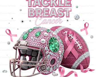 Glitter Tackle Breast Cancer Awareness PNG, Mom Design Sparkly Rhinestone Football Pink, Breast Cancer Support Ribbon, Digital Art download