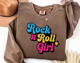 Retro Rock n Roll Girl Sublimation PNG – Glitter Vintage Quote Digital Download for T-Shirts, Tumblers, Stickers, Mugs & Craft Projects