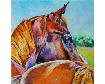 Original Horse Portrait Oil Painting 12"x12" painted by hand in the USA