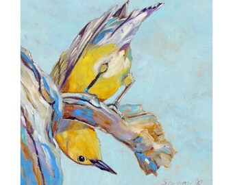 Original Prothonotary Warbler Oil Painting 8"x8" painted by hand in the USA