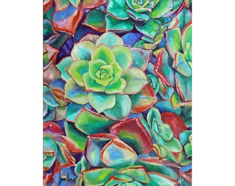 Original Succulent Oil Painting 11"x14" painted by hand in the USA