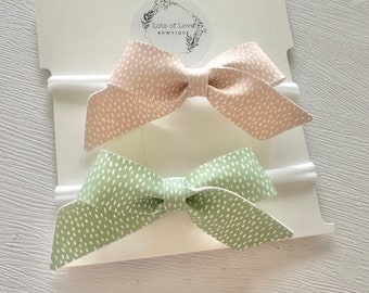 Bows Spring Dot Blush and Green Handmade Faux Leather Headband Set