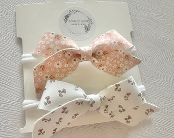 Bows Light Coral Daisy and Small Floral Handmade Faux Leather Headband Set