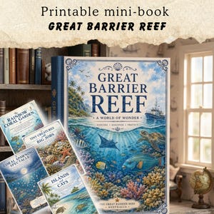 Livre miniature à imprimer sur la Grande Barrière de corail, mini-livre PDF pour maison de poupée, mini-livre sur l'océan australien