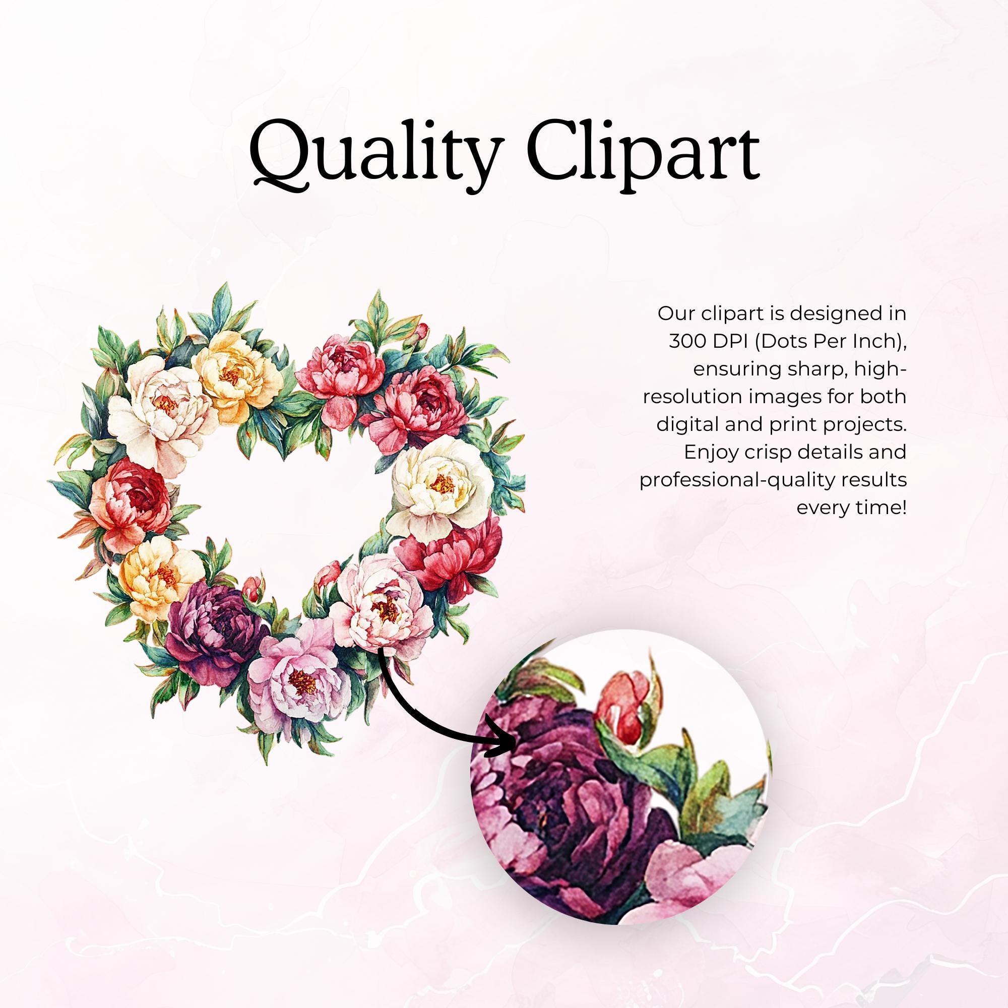 Watercolor Floral Heart Wreath Clipart: Valentine's PNG Frames (digital ...