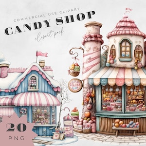 20 Whimsical Candy Shop Clipart, Candy Store PNG, Pastel Colors Candy PNG