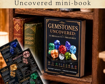 Livre miniature de pierres précieuses pour maison de poupée | Petit livre vintage de gemmologie à l'échelle 1:12 imprimable | Décoration de bibliothèque