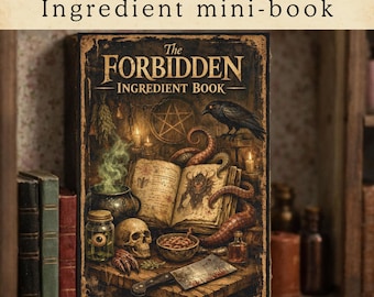 Miniatuur poppenhuisboek met verboden ingrediënten | Miniboek gotische hekserij (pdf)