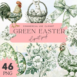 Grüne Ostern, Grüne Toile Clipart, Grüne Ostern Grafiken, Kommerzielle Nutzung Clipart, Aquarell Frühling Clipart, Bauernhaus Ostern, Grüne Schleife