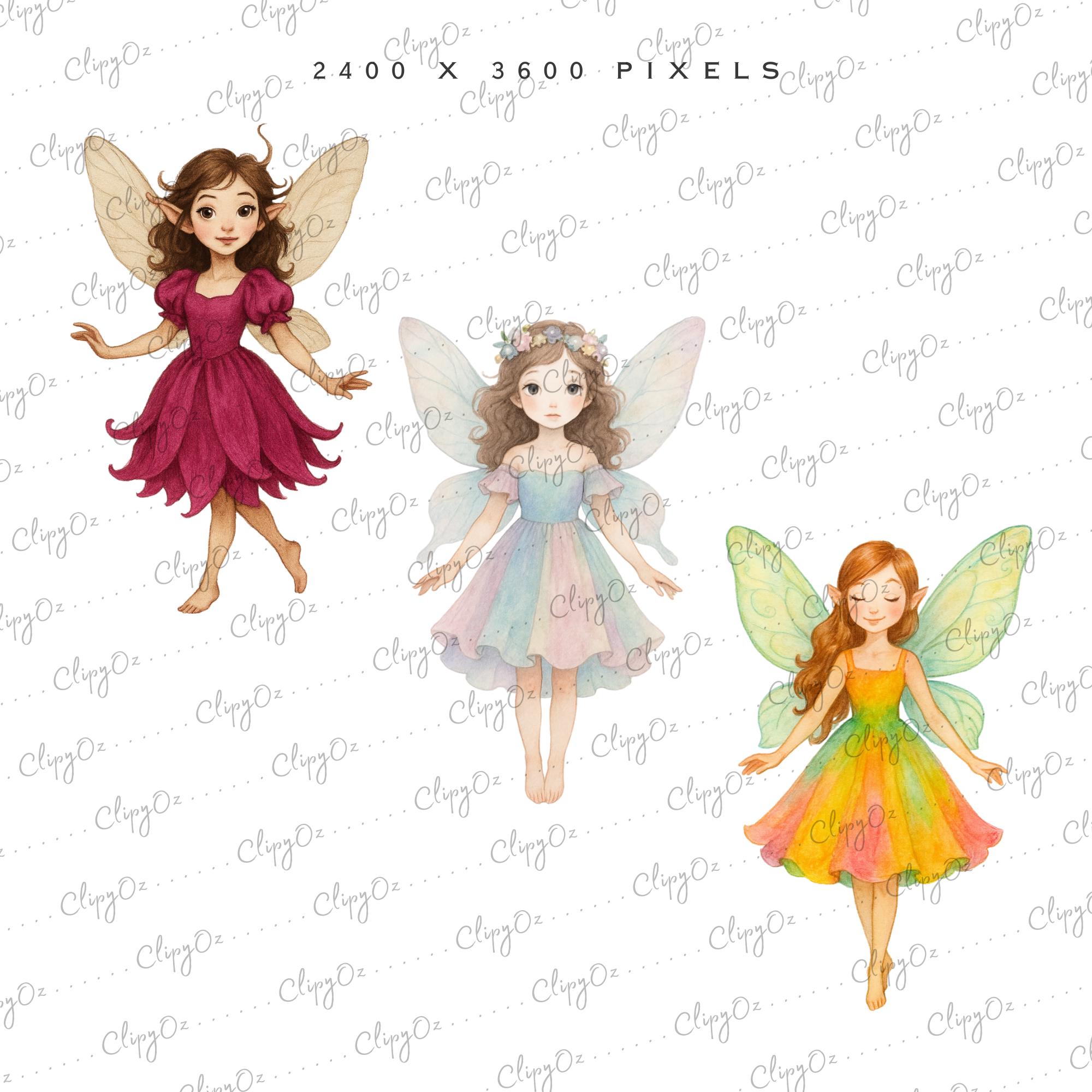 Watercolor Fairy Clipart Bundle: Whimsical Fantasy PNG, Magical ...