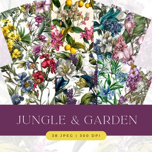 Pack de papier peint sans couture botanique vintage, motifs floraux, impressions jungle et jardin, motif floral exotique, téléchargement numérique, journal indésirable