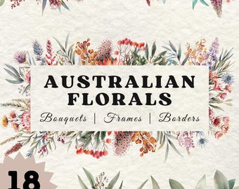 Australian Native Flowers Clipart: Watercolor Frames & Borders (PNG Digital Download