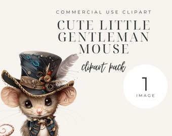 Schattige Gentleman Mouse clipart, enkele afbeelding, commerciële licentie, transparante png, ongewenste tijdschriften, digitale papierkunst, schattig dier