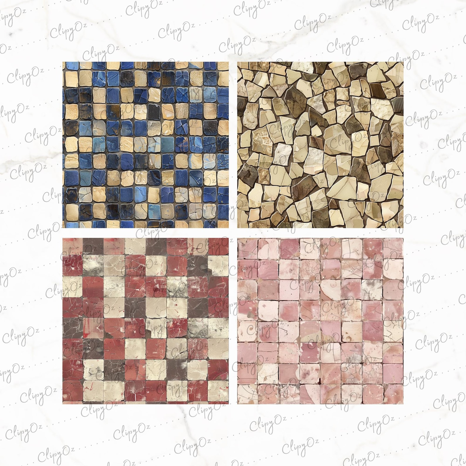 Rustic Seamless Mosaic Tiles Clipart, Vintage Stone and Ceramic ...