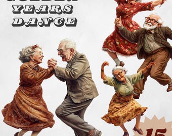 Dancing Old Couples Clipart: Funny Aging Ladies & Gentlemen (PNG Digital Download)