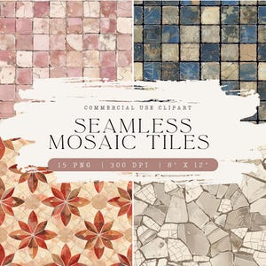 Rustic Seamless Mosaic Tiles Clipart, Vintage Stone and Ceramic Patterns, Commercial Use, Seamless