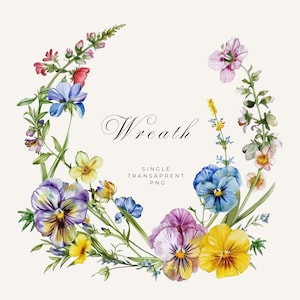 Wild Flower Wreath Clipart, Floral Wreaths, Delicate Flower Frame, Spring Wreath, Wedding Invitation Clip Art, transparent PNG, Single image