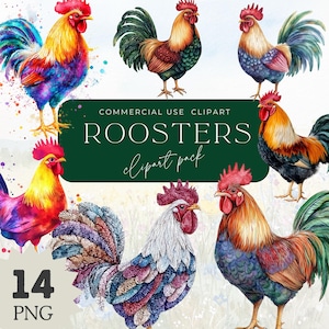 Rustic Rooster Clipart: Farm Bird PNG Graphics (Digital Download)