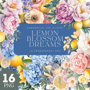 Hochzeit Aquarell Florale Elemente Clipart, Zitrone Pfingstrose Hortensie Blumenstrauß PNG, Aquarell Citrus Blumen Grafiken, Sommerhochzeitseinladung