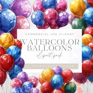 Watercolor Balloon Clipart Pack, Colorful Balloon Illustration Bundle, Birthday Party, Baby Shower Celebration